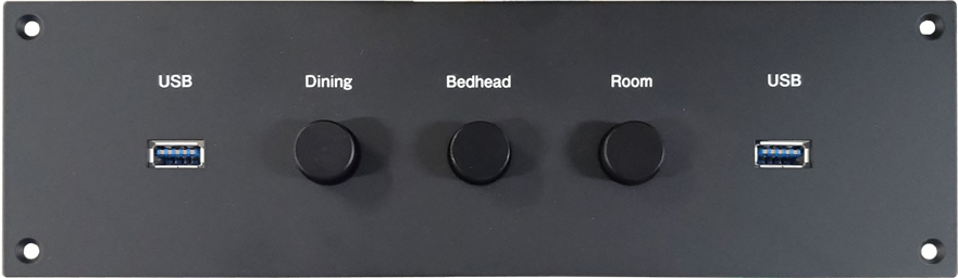 I.照明のスイッチ3個＋USB＋ACコンセント/ 照明スイッチはOn/Off片切、三路に対応。